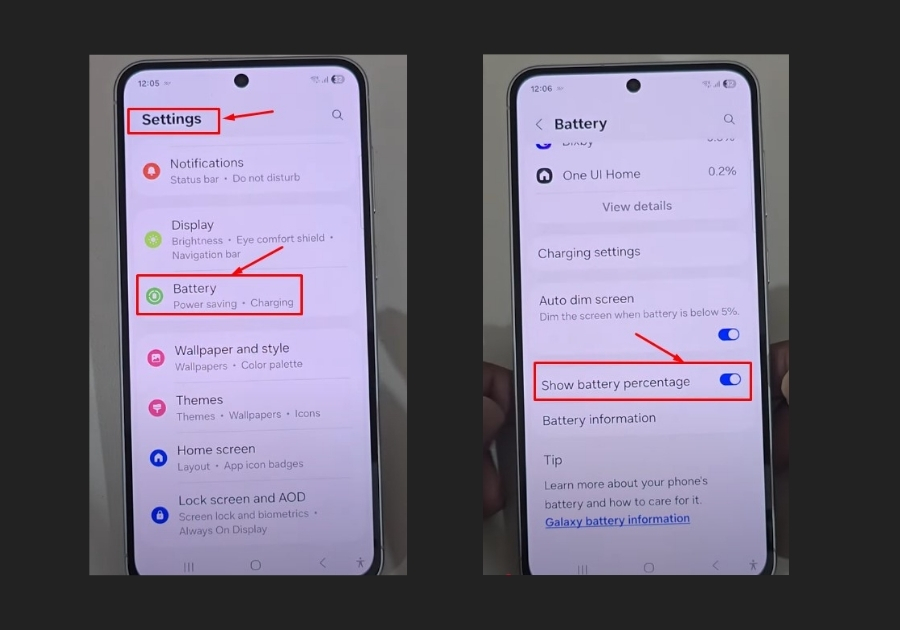 Show Battery Percentage In Samsung A56