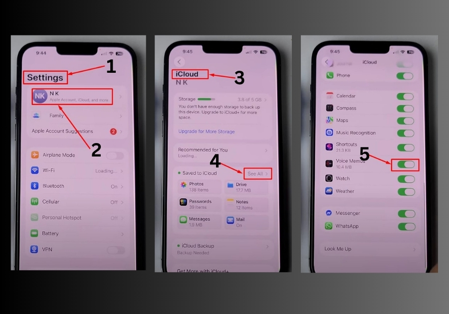 Enable Voice Memos in iCloud on iPhone