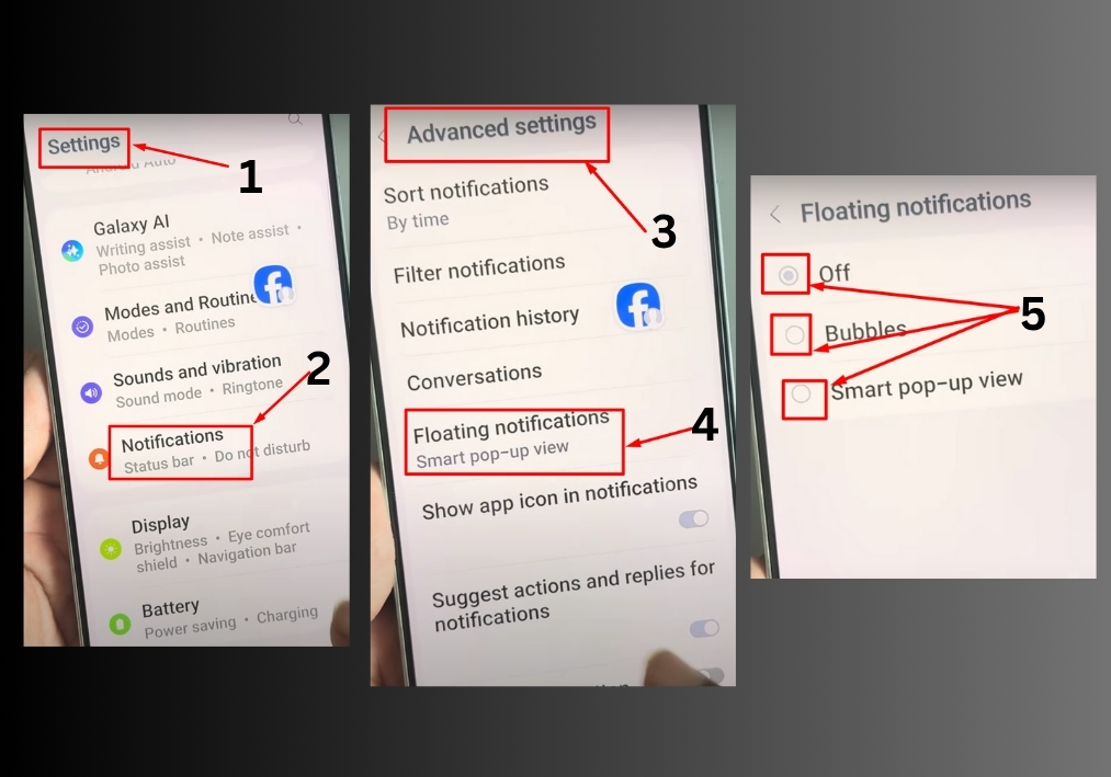 Disable Floating Notifications on Samsung S25 Series